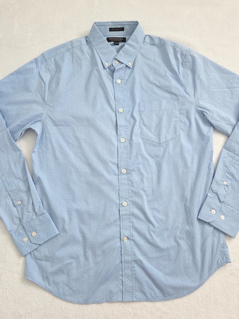 Banana Republic Slim Tech Stretch Cotton Shirt Mens Medium Blue Polka Dot Button